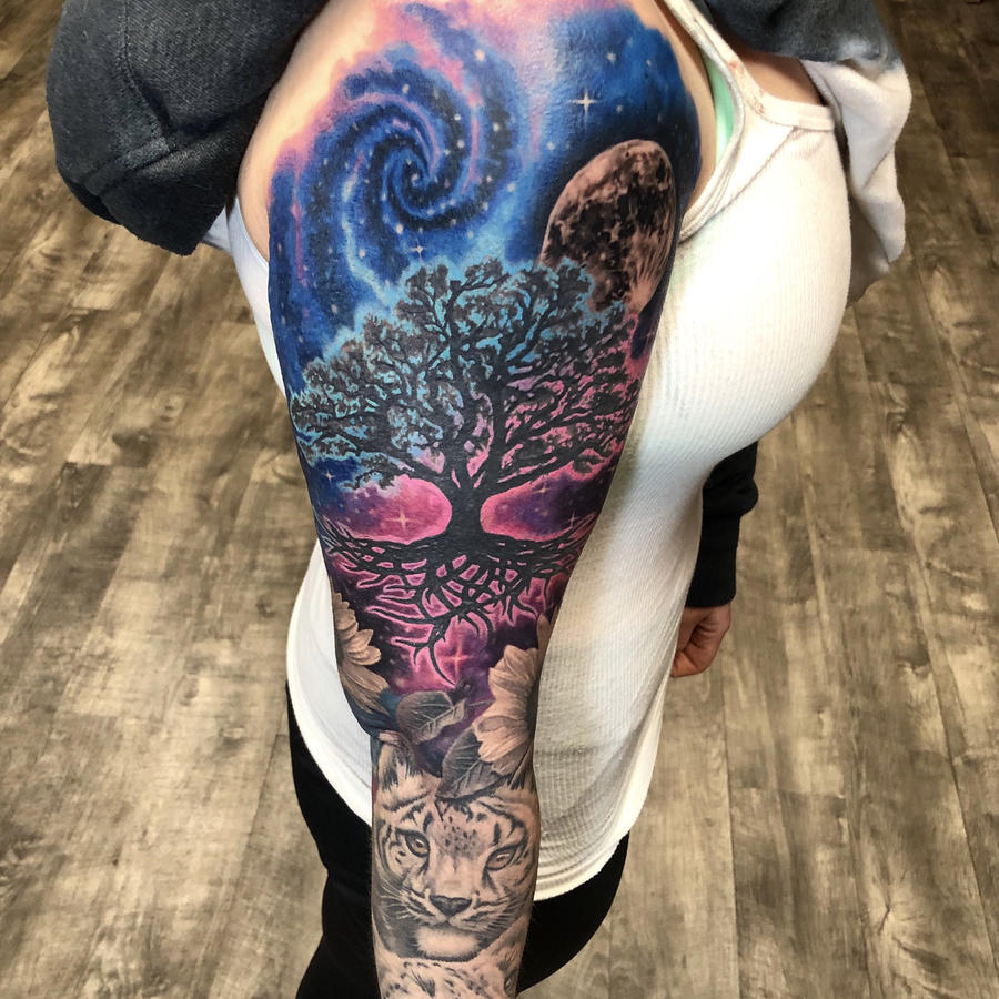 Space And Tree Sleeve | Black Lotus Tattoo