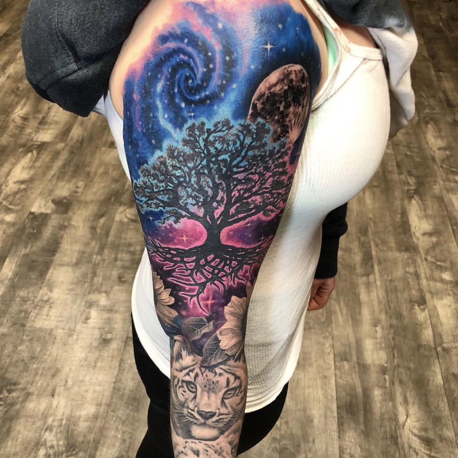 Space And Tree Sleeve | Black Lotus Tattoo Space And Tree Sleeve | Black Lotus Tattoo