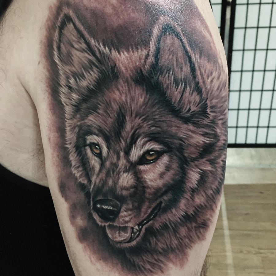 Black and Grey realistic dog portrait by Bob Tyrrell  Tattoos