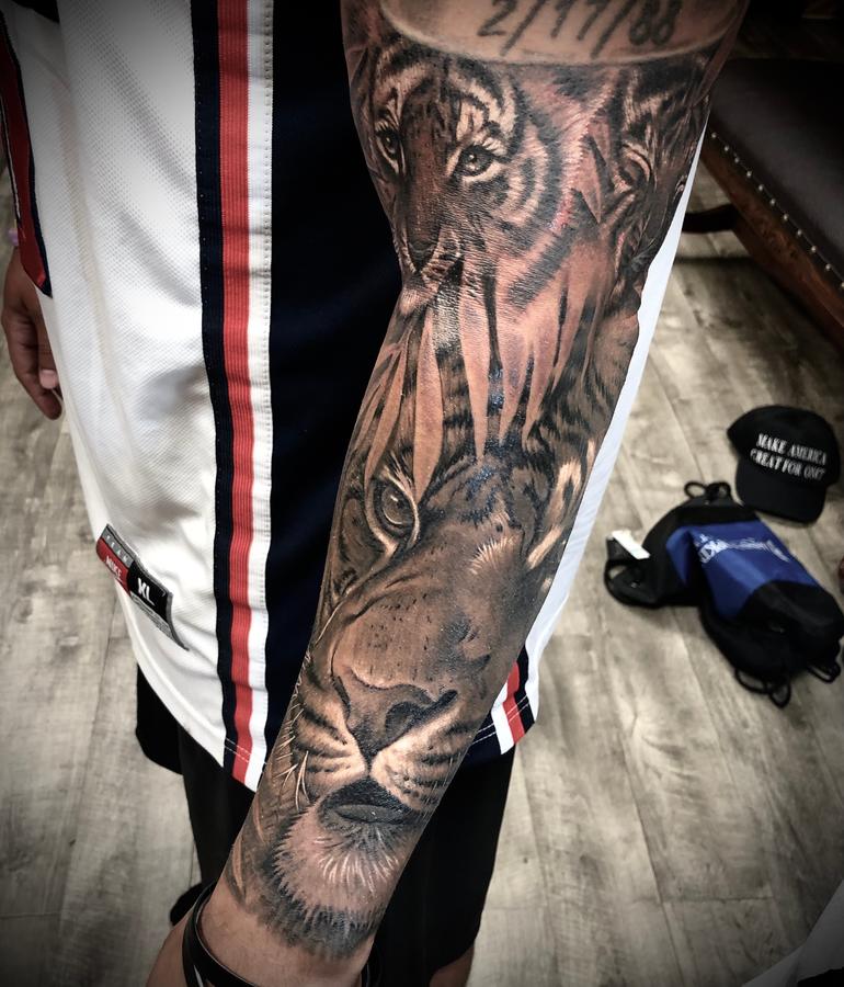 Tiger And Cubs Sleeve | Black Lotus Tattoo