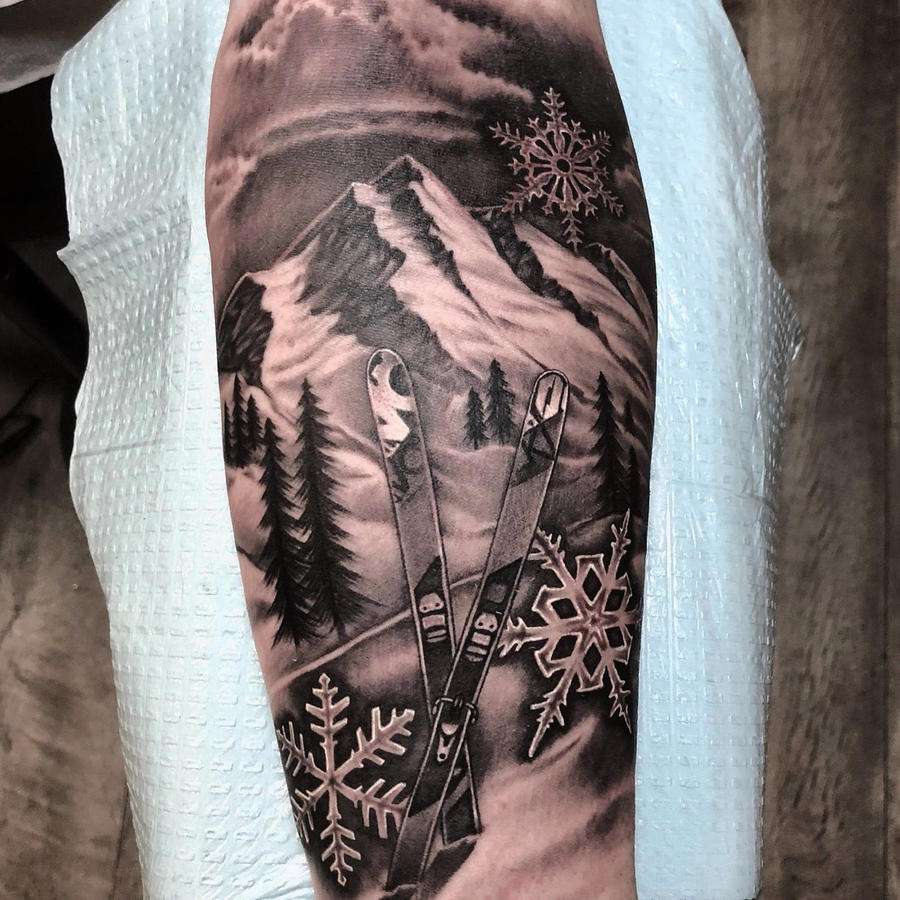 Mountain And Skis Tattoo