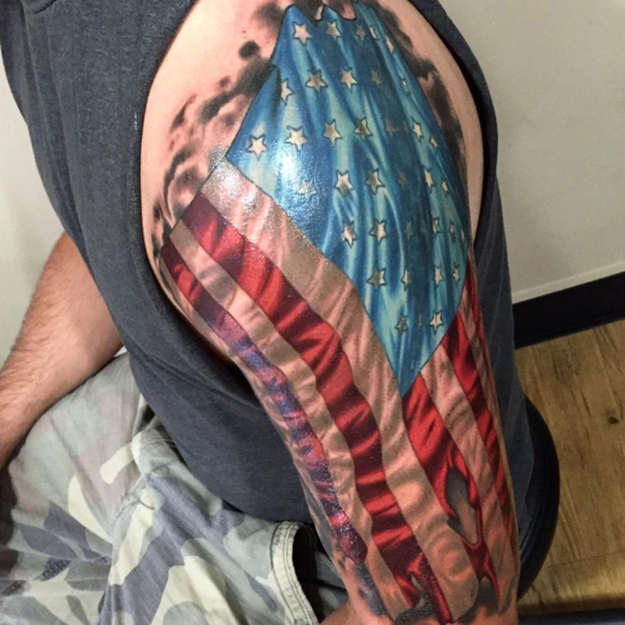 Colored US Flag Shoulder Tattoo  Veteran Ink