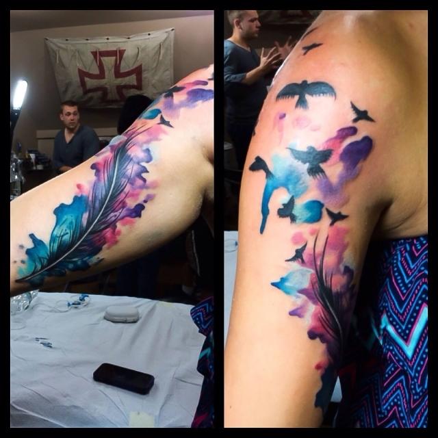 Watercolor Feather Tattoo