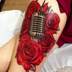 Rose And Microphone Tattoo