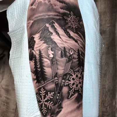 Mountain And Skis Tattoo